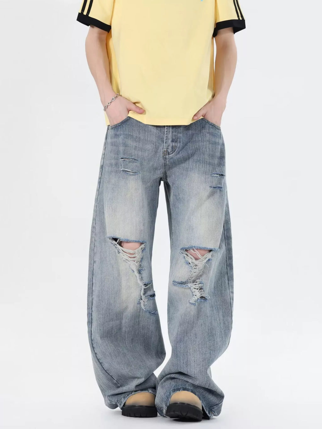 Men's Full Size Distressed Wide Leg Jeans Plus Size