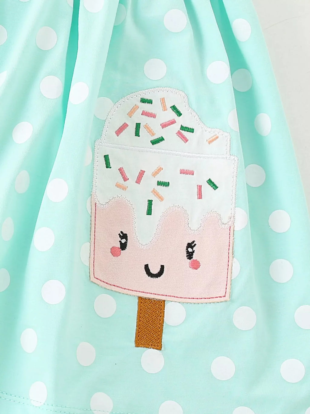 Children's Cute Ice Cream Applique Polka Dot Dress