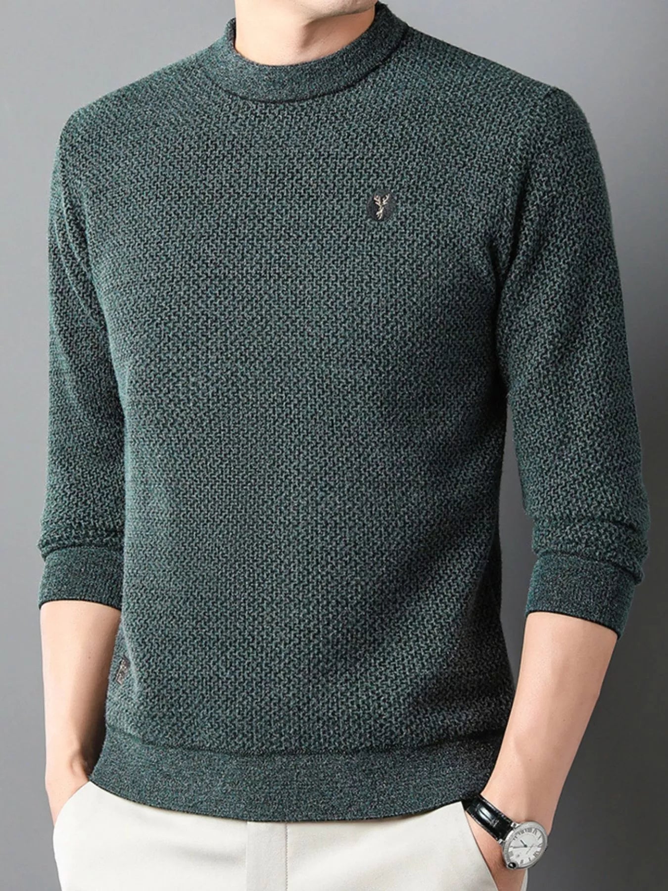 Men's Plus Size Textured Knit Mock Neck Sweater