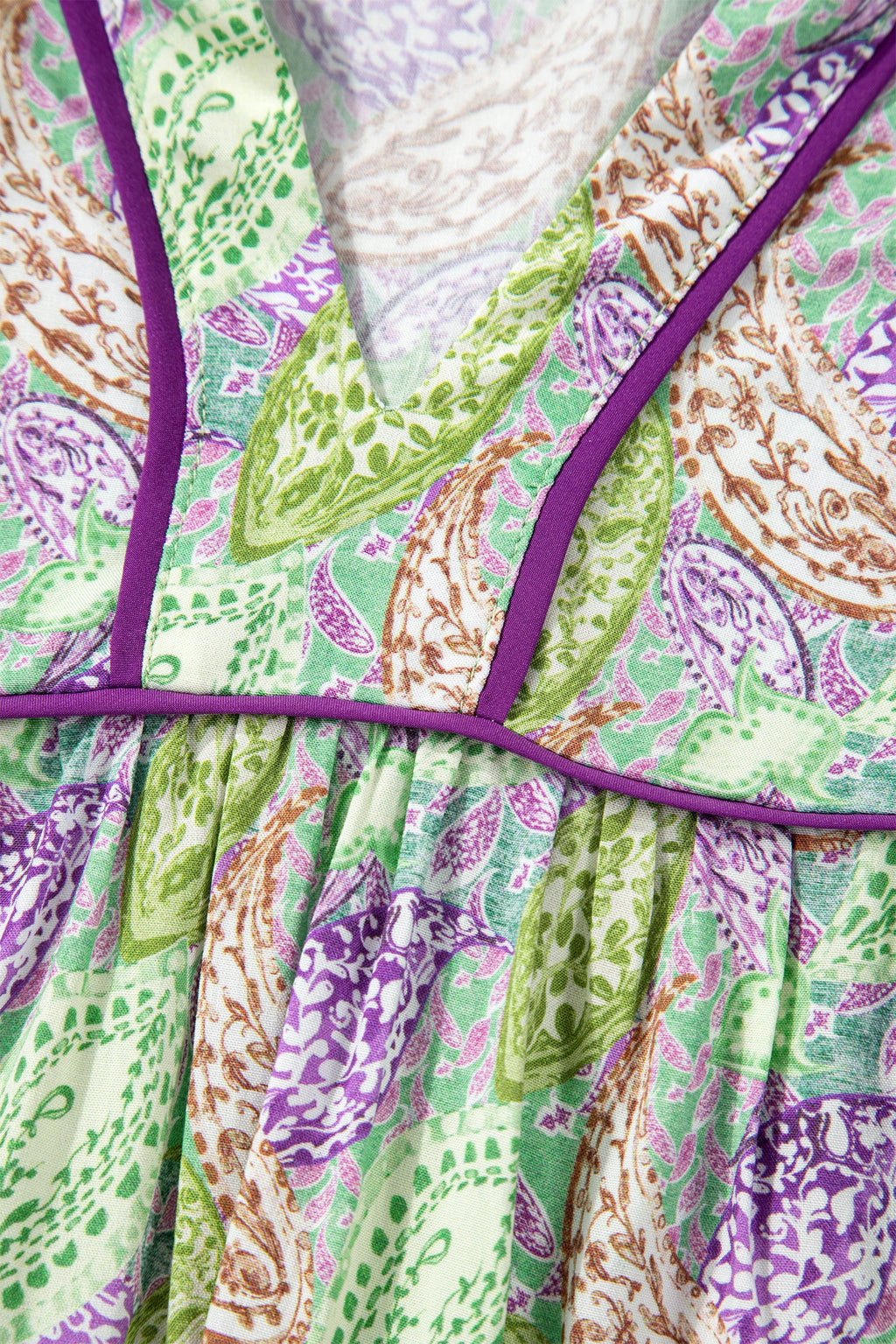 Green Boho Paisley Print Half Puff Sleeve Blouse