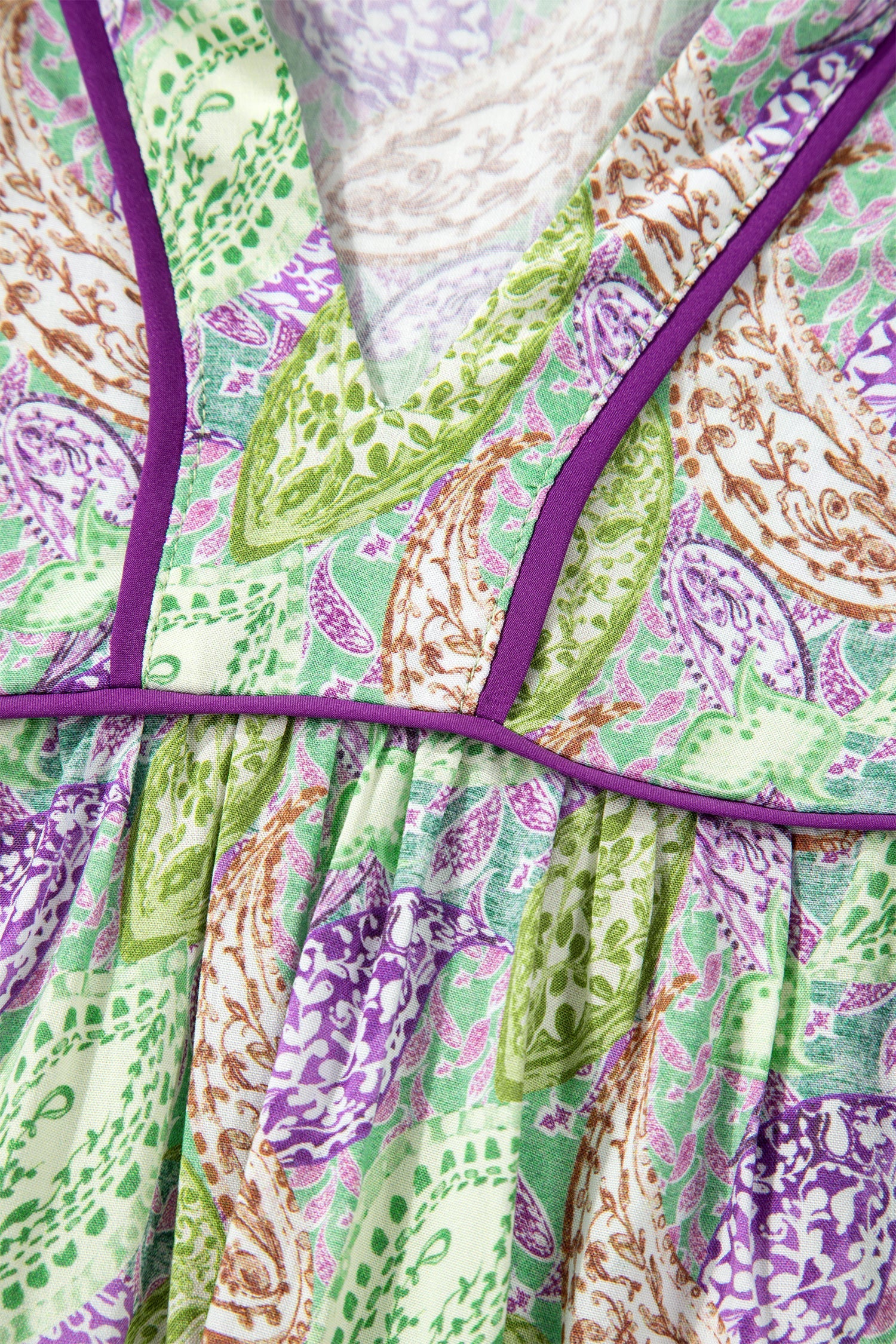 Green Boho Paisley Print Half Puff Sleeve Blouse