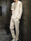 Men's Plus Size Button Detail Long Sleeve Top and Pants Set