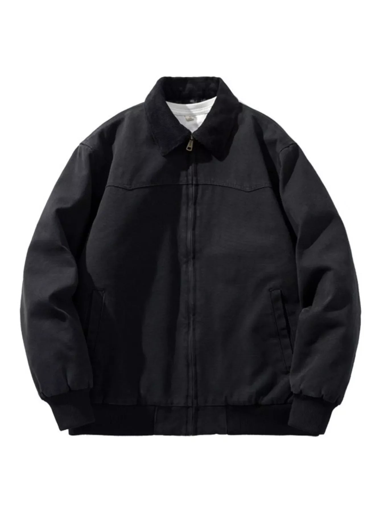 Men's Plus Size Corduroy Collar Zip-Up Jacket