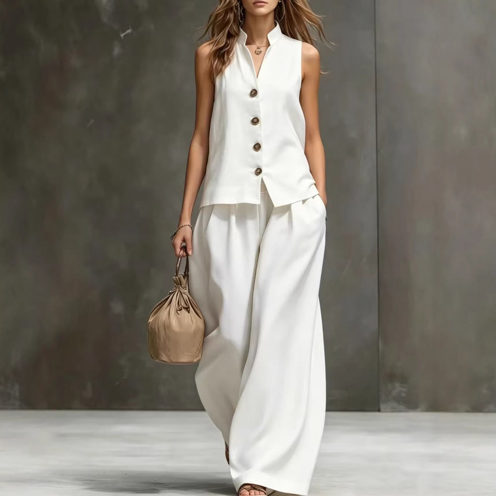 Women's Sleeveless Vest & Wide-Leg Pants Two-Piece Set