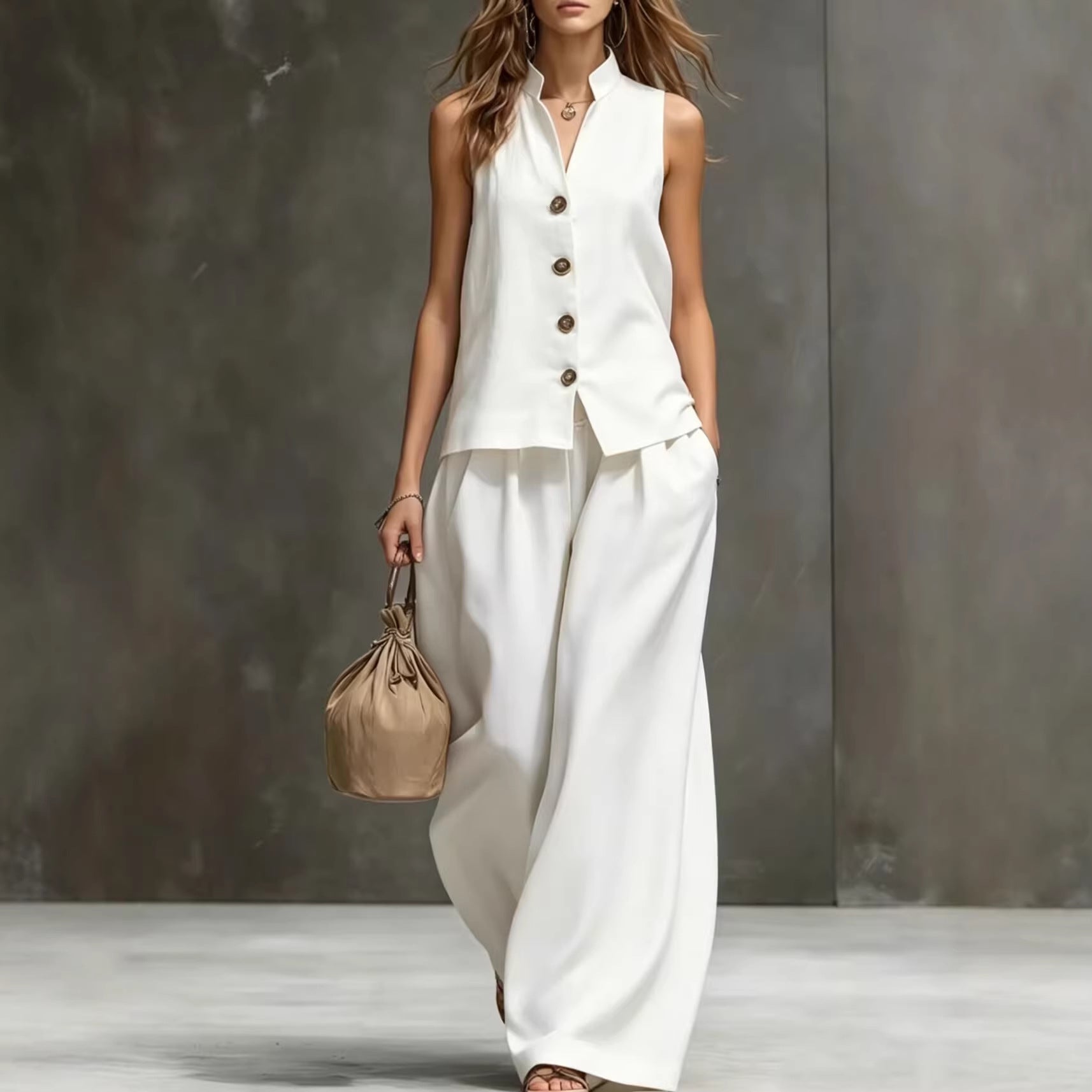 Women's Sleeveless Vest & Wide-Leg Pants Two-Piece Set