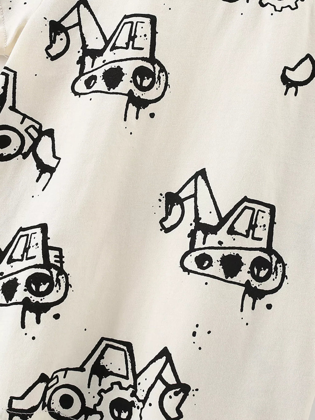 Children's Cartoon Excavator Print Short Sleeve T-Shirt
