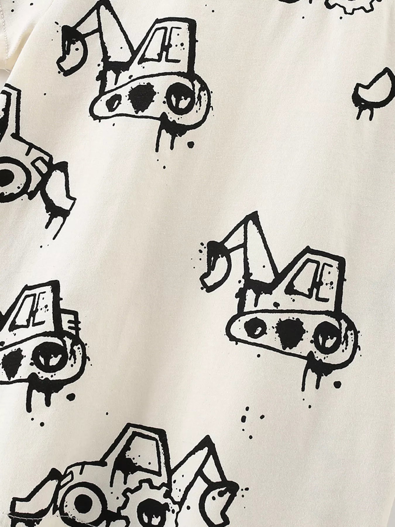 Children's Cartoon Excavator Print Short Sleeve T-Shirt