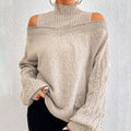 Women's Cold Shoulder Sweater - High Neck Cut Out Pullover Long Sleeve