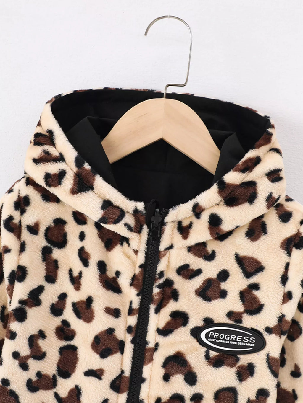 Children's Hooded Leopard Lined Warm Jacket
