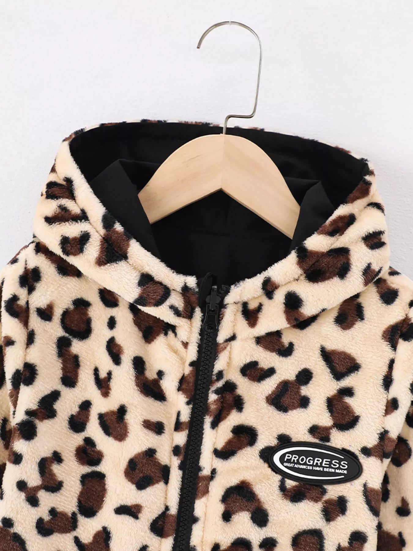 Children's Hooded Leopard Lined Warm Jacket