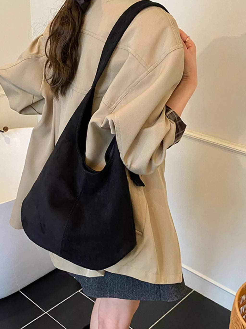 Suede Hobo Shoulder Bag
