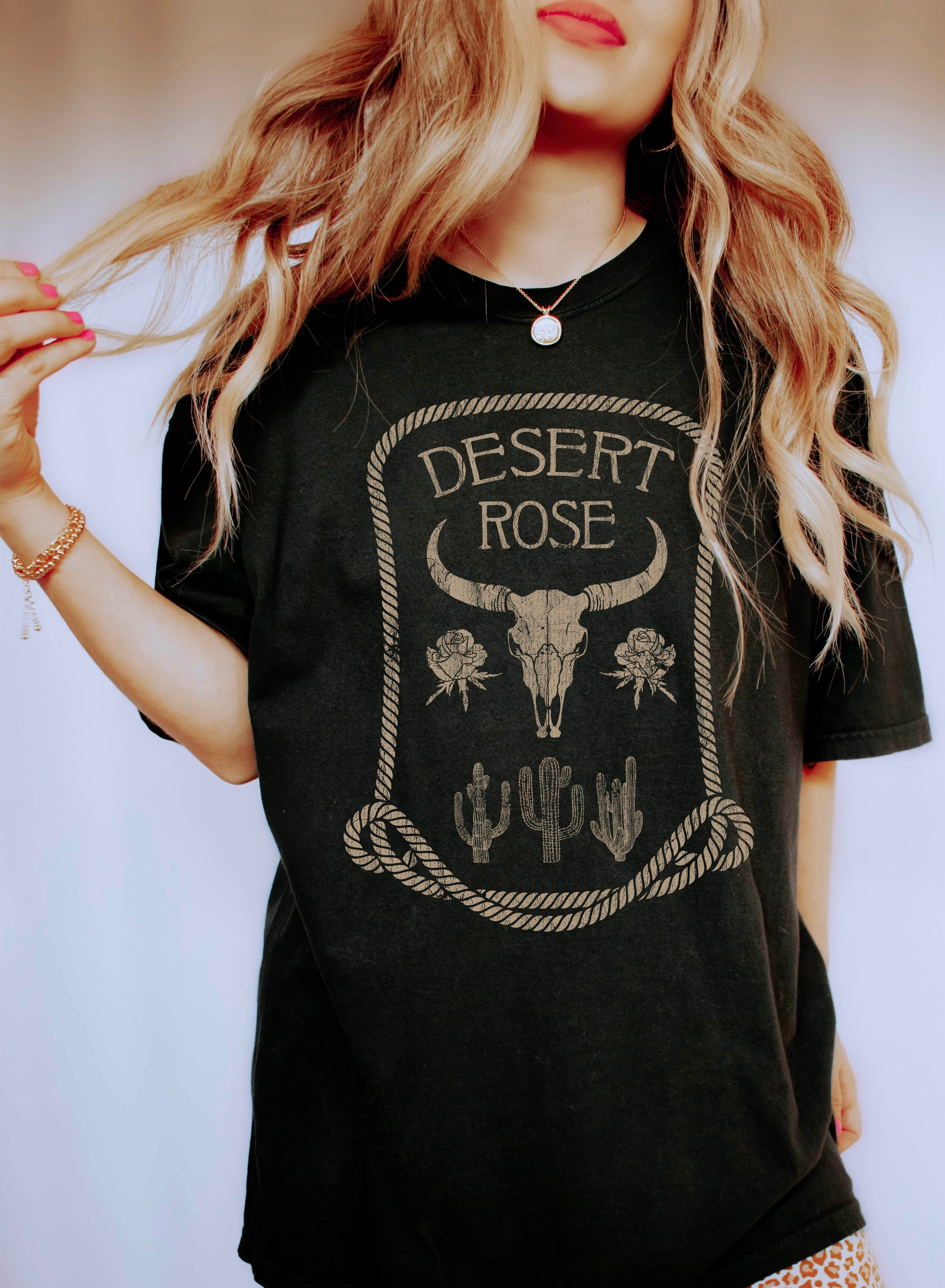Desert Rose Retro Western Print Vintage Cowgirl Rodeo Artwork Comfort Colors Tee