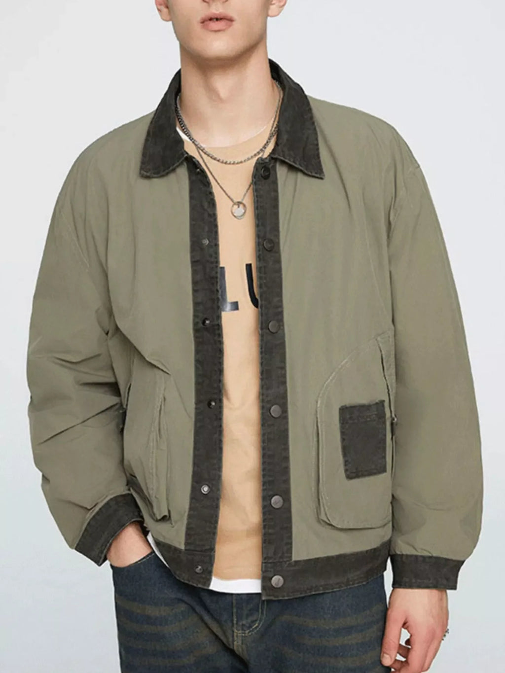 Men's Plus Size Snap Down Long Sleeve Jacket