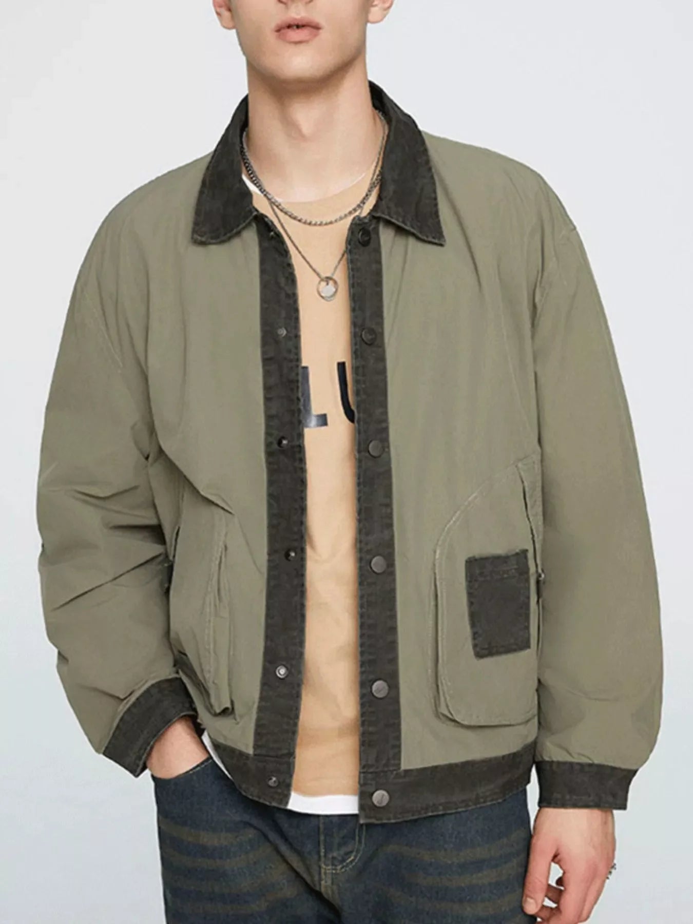 Men's Plus Size Snap Down Long Sleeve Jacket