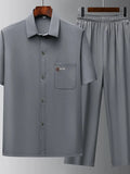 Men's Full Size Button Up Short Sleeve Top and Pants Set Plus Size