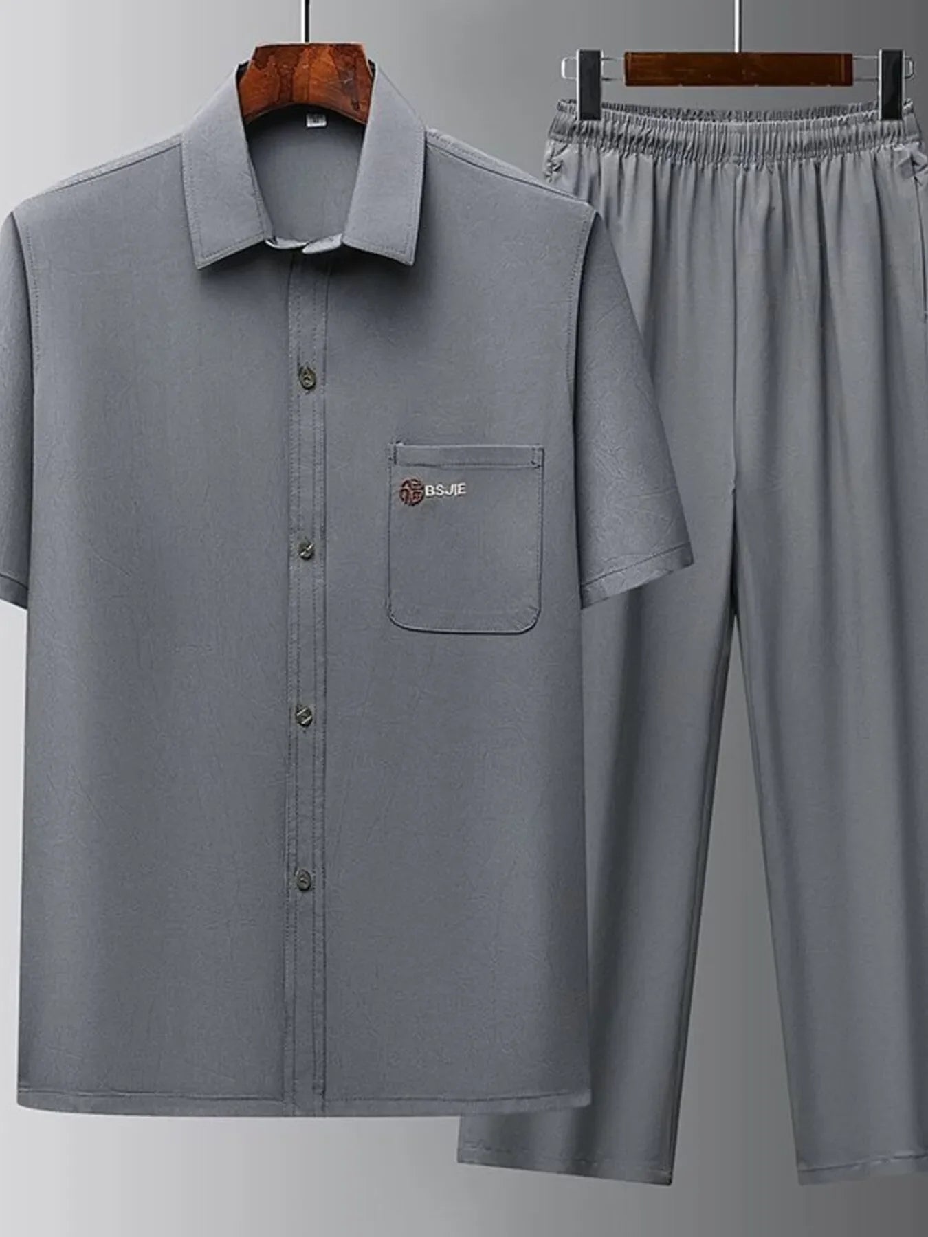 Men's Full Size Button Up Short Sleeve Top and Pants Set Plus Size