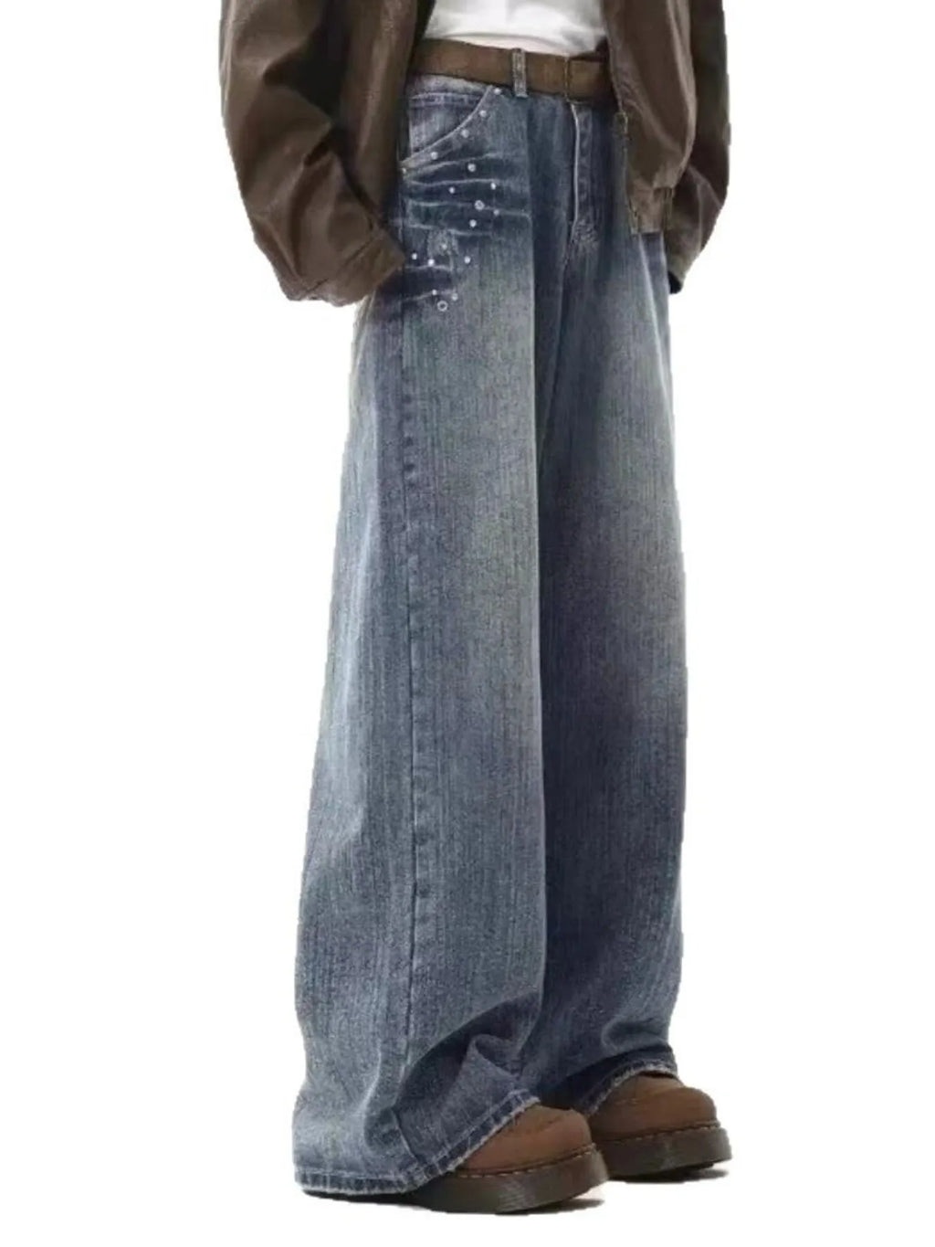 Men's Embellished Wide Leg Jeans