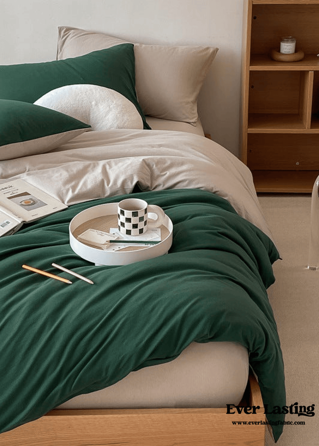 Duo Earth Tone Jersey Knit Bedding Set / White Beige