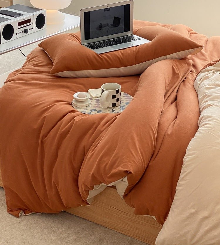Duo Earth Tone Jersey Knit Bedding Set / White Beige