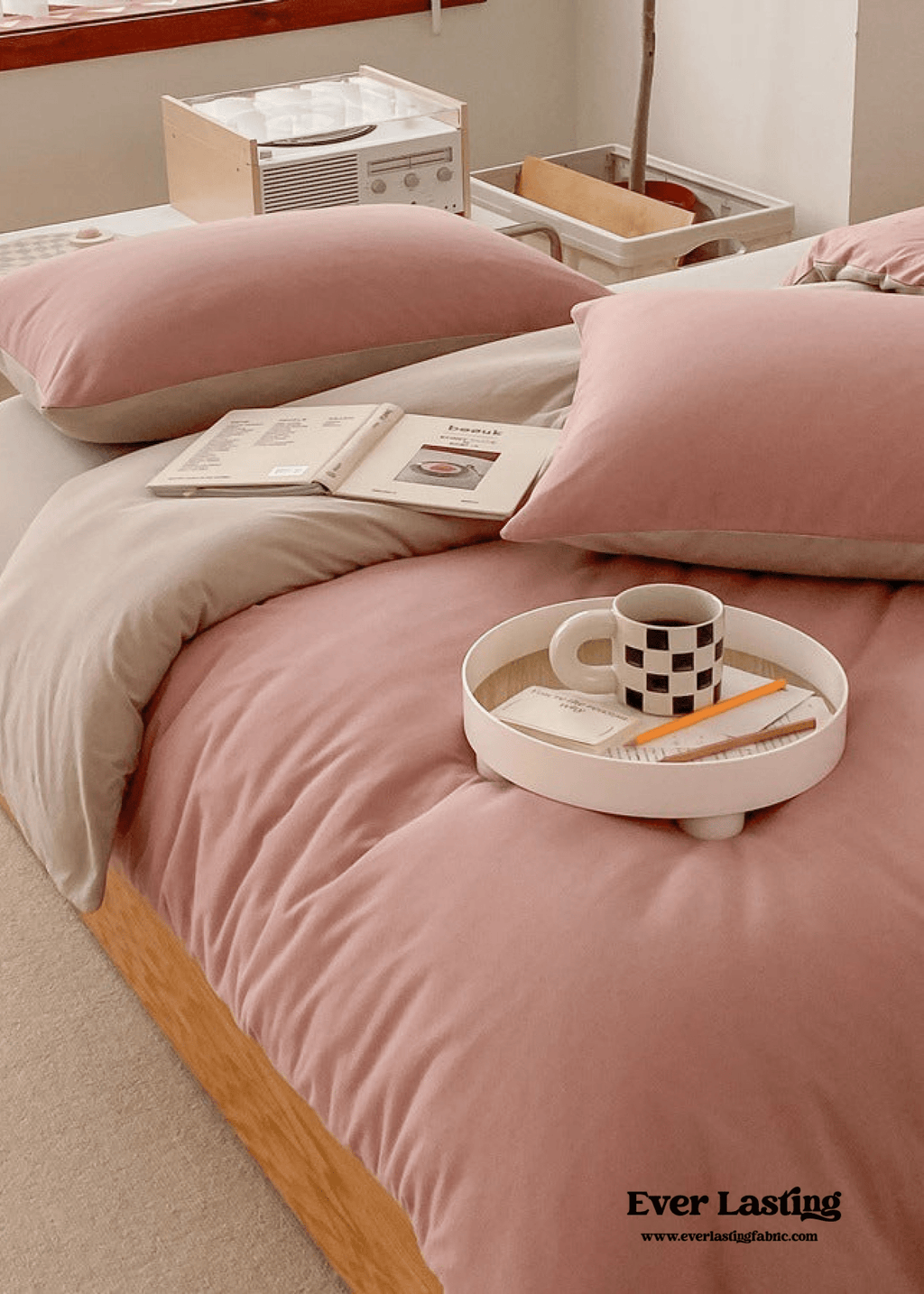 Duo Earth Tone Jersey Knit Bedding Set / White Beige