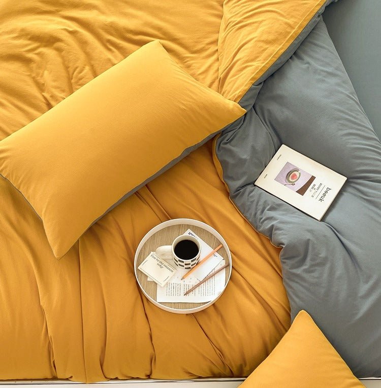 Duo Earth Tone Jersey Knit Bedding Set / White Beige