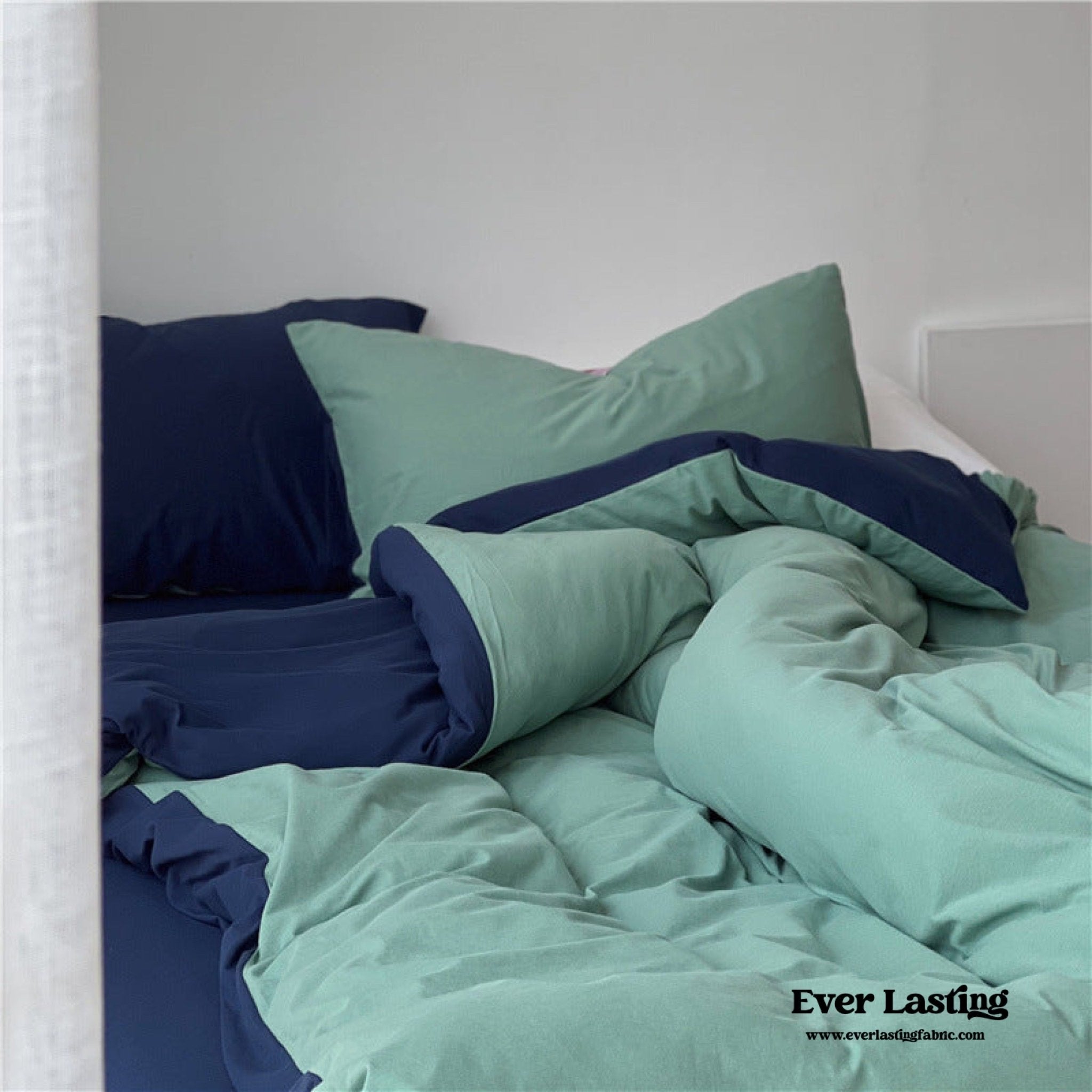 DUO Jersey Knit Bedding Set / Green Blue + Royal Blue