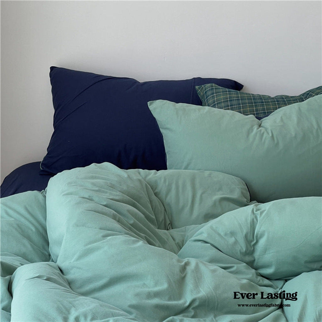 DUO Jersey Knit Bedding Set / Green Blue + Royal Blue