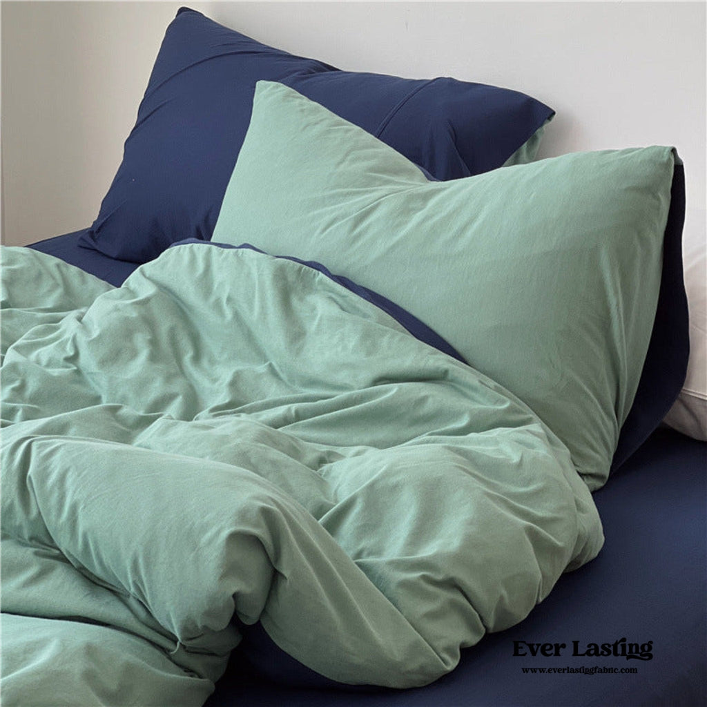 DUO Jersey Knit Bedding Set / Green Blue + Royal Blue