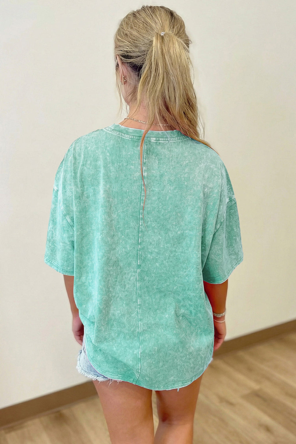 Mint Green Solid Color Cotton Mineral Washed Oversize Tee