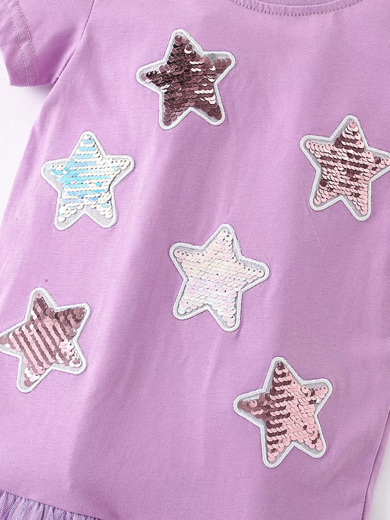 Children's Star Round Neck Tulle Hem Dress