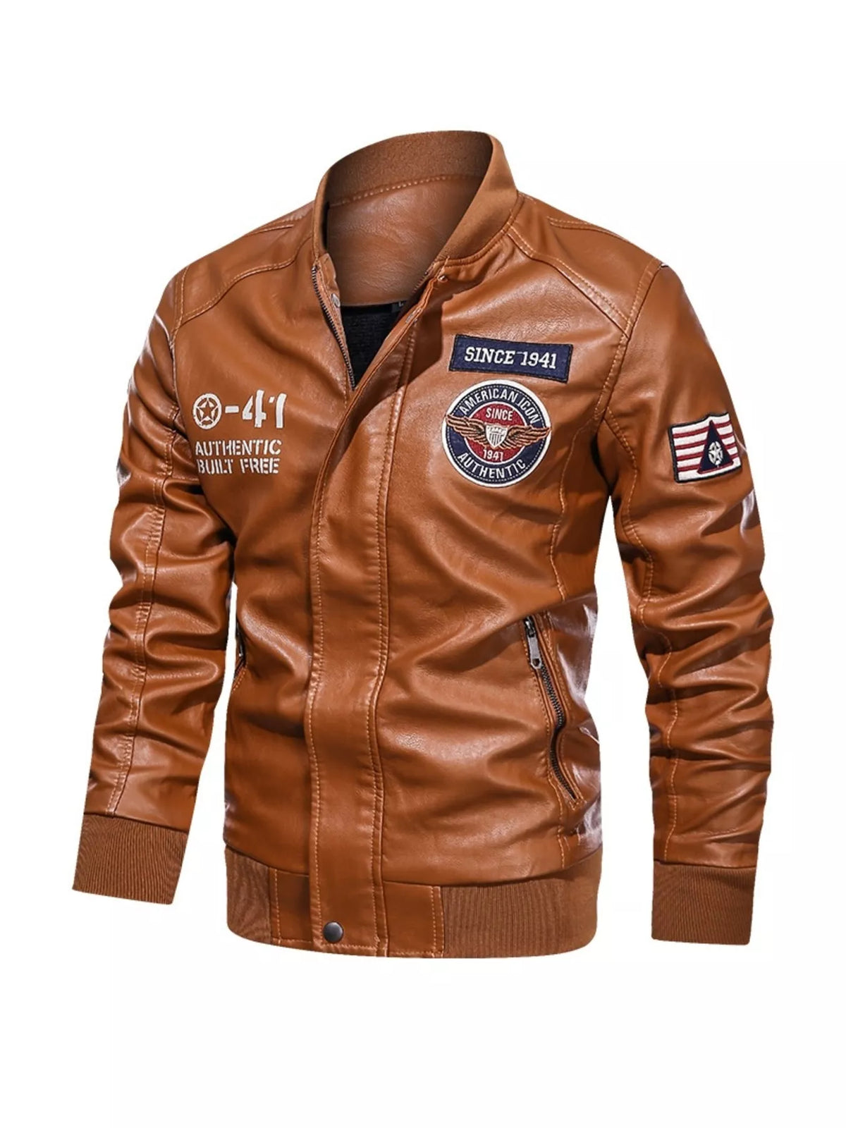 Men's Plus Size Zip Up Leather Jacket