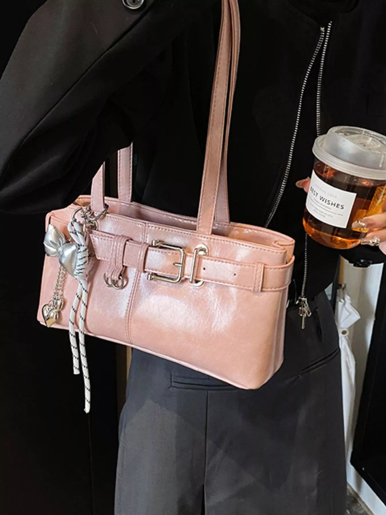 Buckle Decor Shoulder Bag