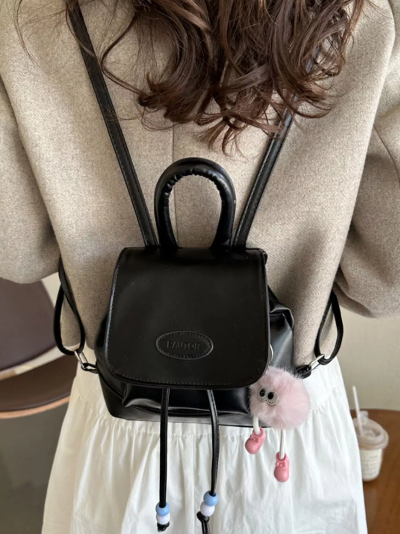 Mini Leather Drawstring Backpack Bag