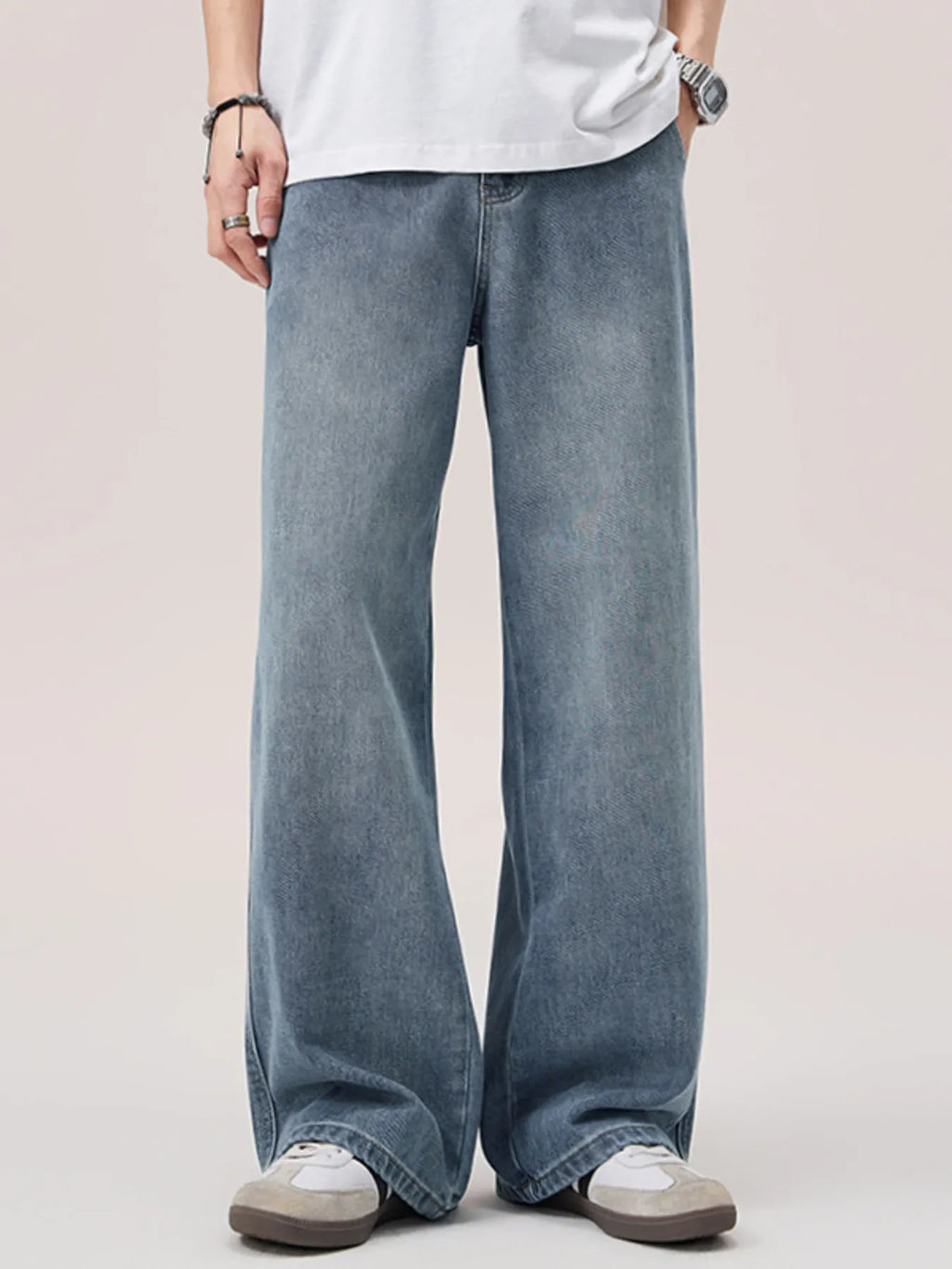 Men's Wide Leg Wash Jeans