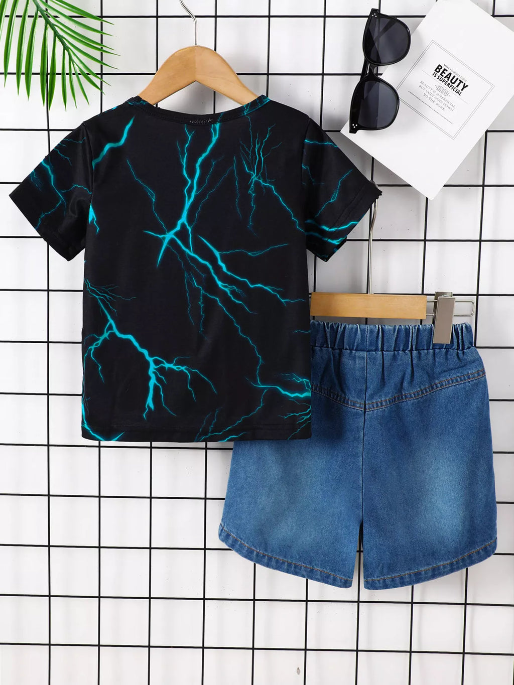Children's Daddy & Son Best Friend Lightning Print Tee & Denim Shorts Set