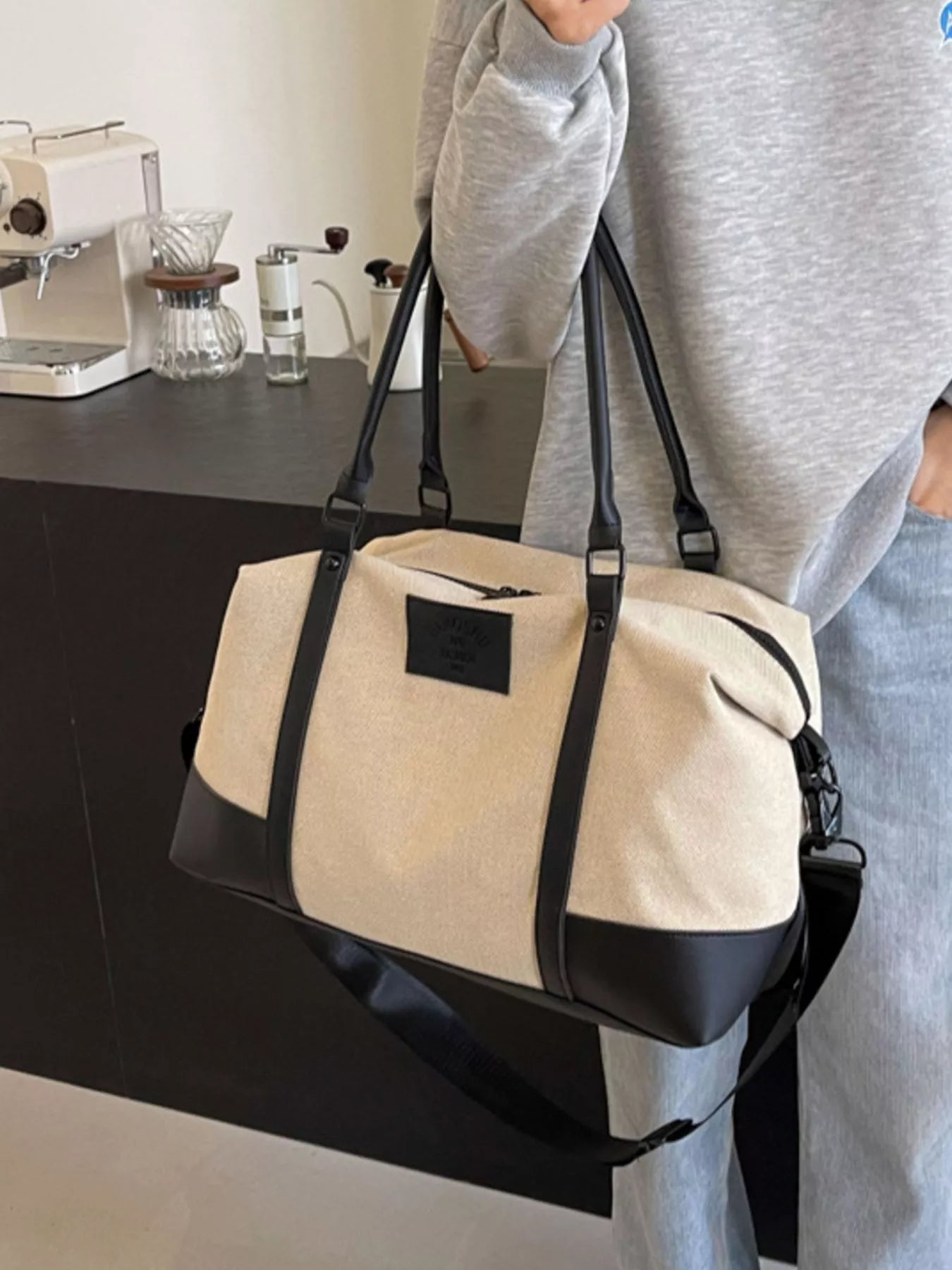 Canvas Leather Trim Travel  Bag