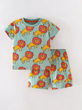 Children's Lion Print Round Neck Tee and Shorts Set