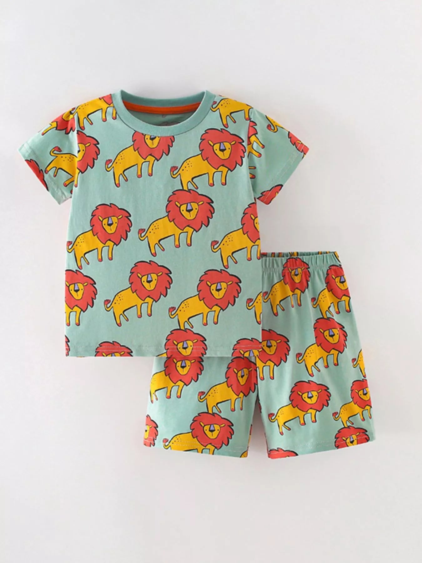 Children's Lion Print Round Neck Tee and Shorts Set