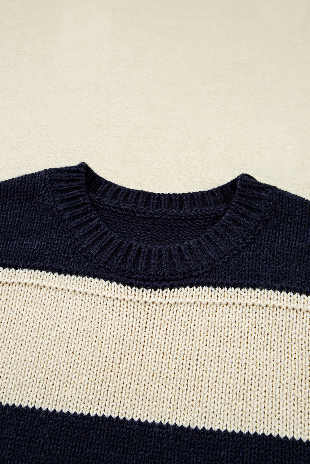 Blue Stripe Color Block PLus Size Drop Shoulder Sweater