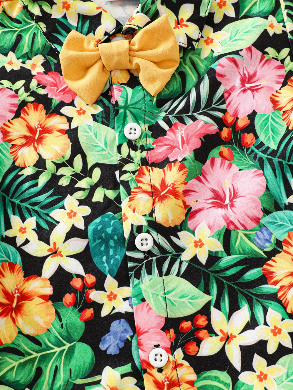 Children's Tropical Print Shirt & Solid Shorts with Bow Tie Set