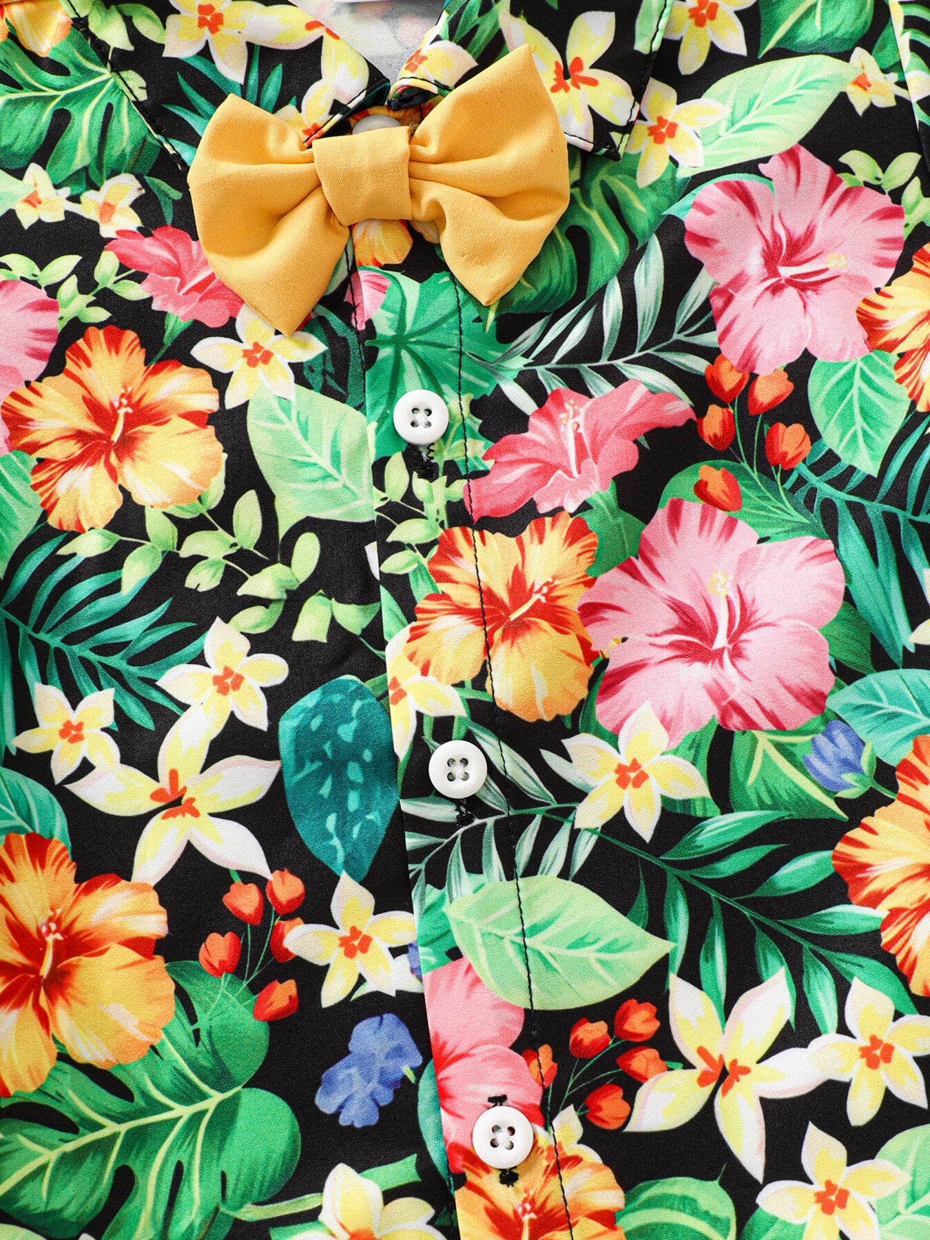 Children's Tropical Print Shirt & Solid Shorts with Bow Tie Set