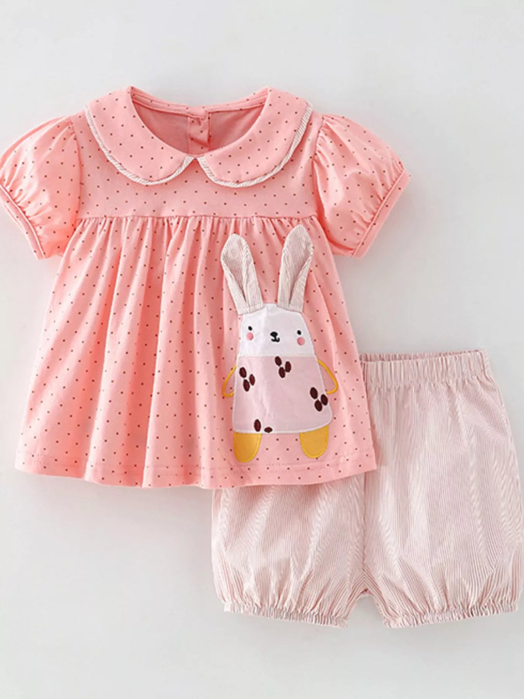 Children's Bunny Applique Polka Dot Top and Shorts Set