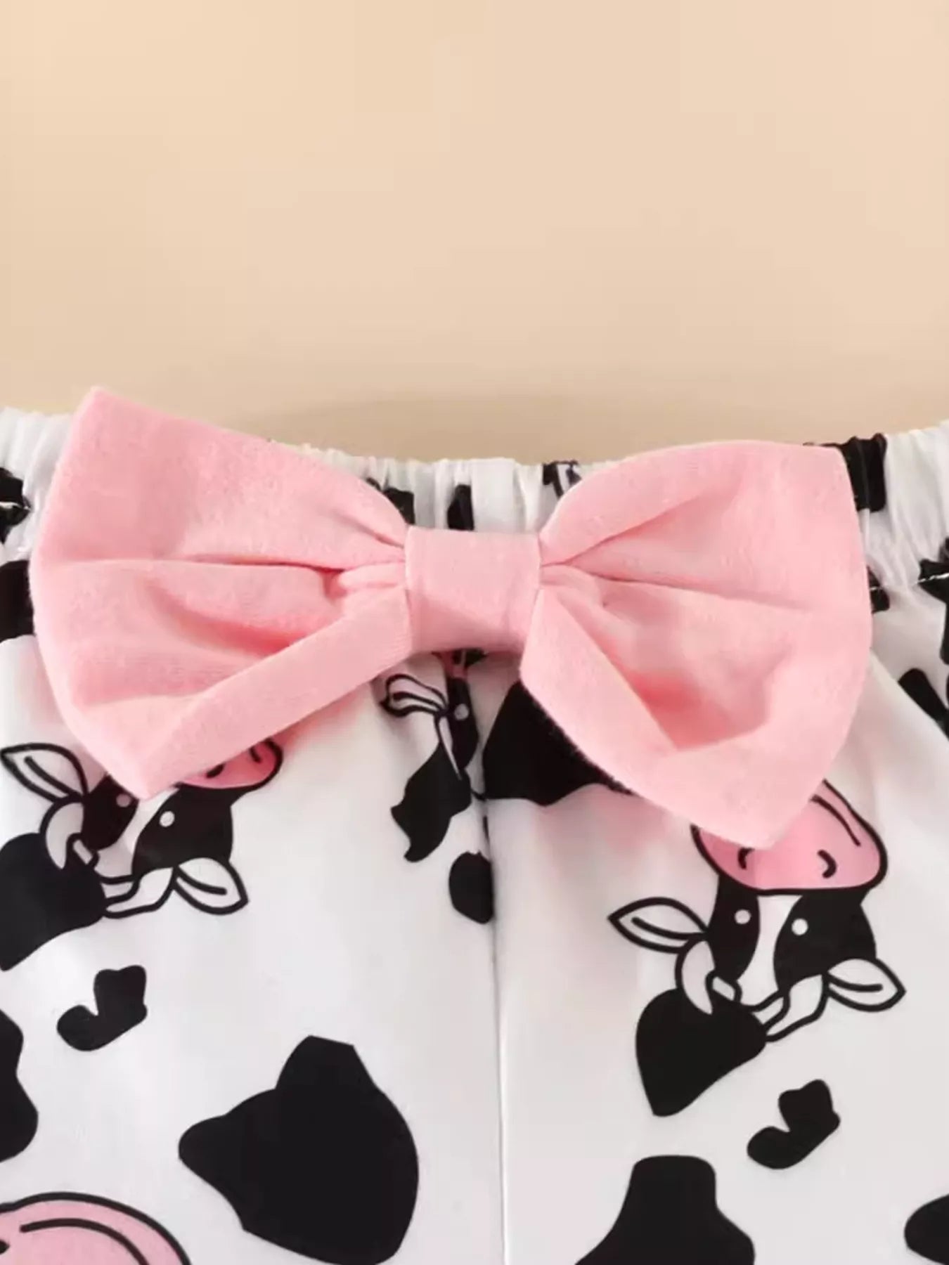 Children's Cow Graphic Ruffle Trim Bodysuit and Pants Set