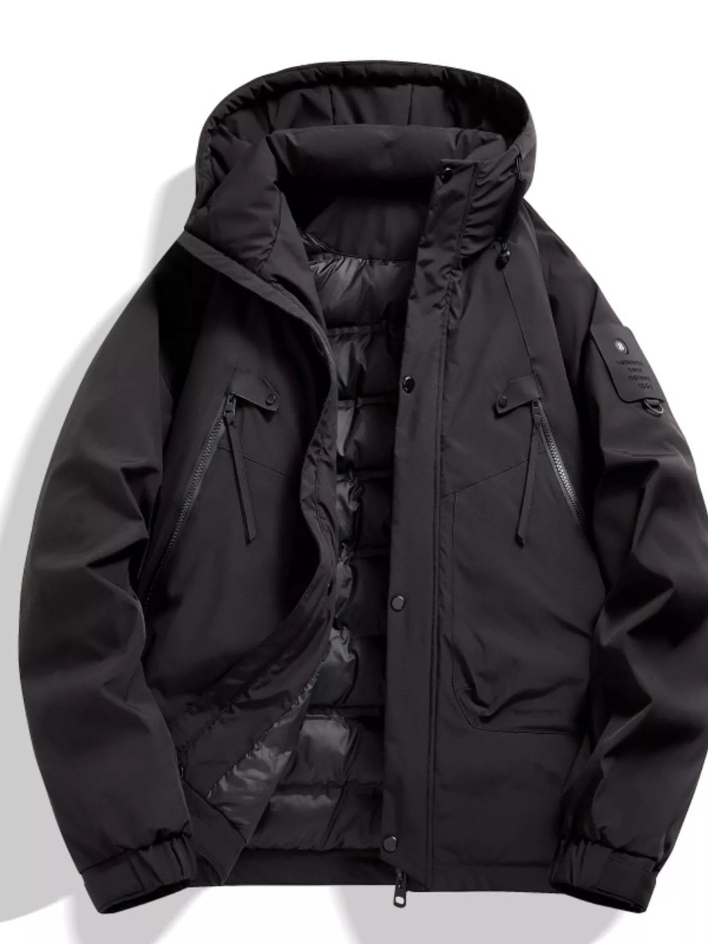 Men's Plus Size Hooded Snap Down Jacket