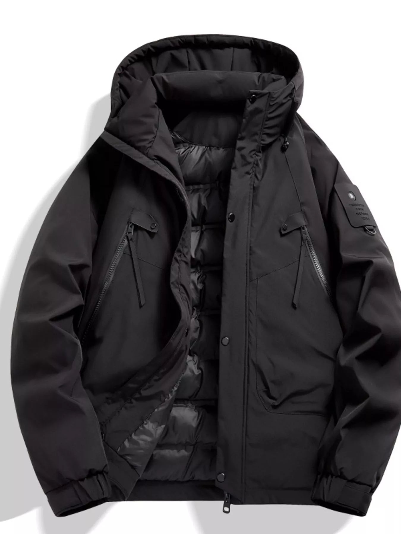 Men's Plus Size Hooded Snap Down Jacket