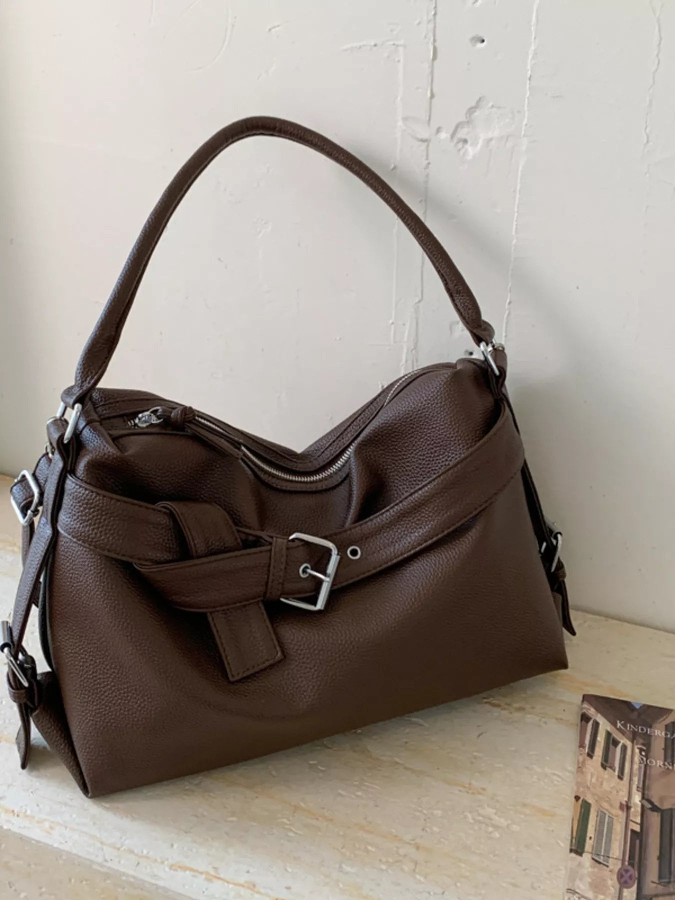 Decor Buckle Leather Shoulder Bag