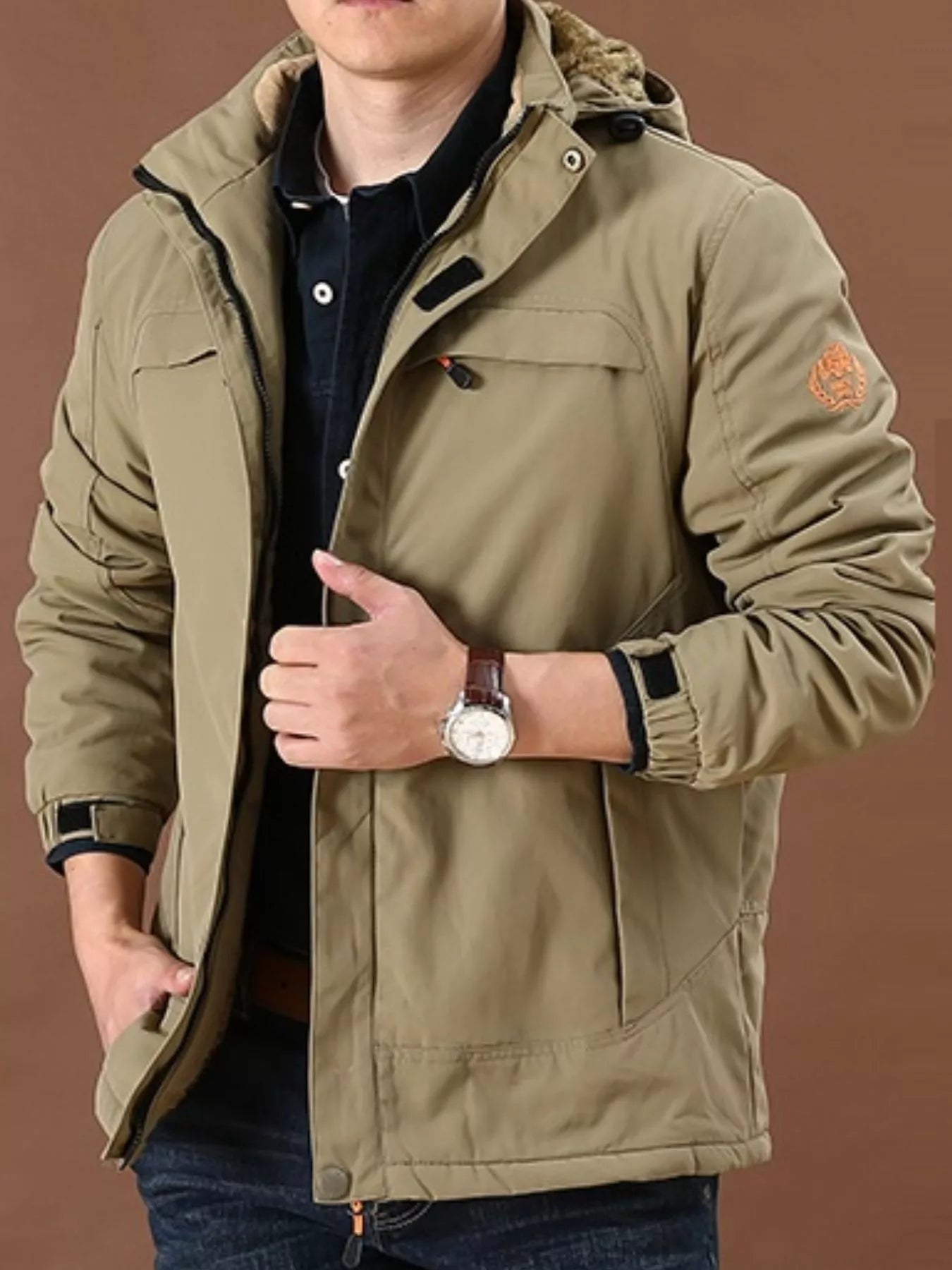 Men's Plus Size Warm Fleece Lined Hooded Jacket