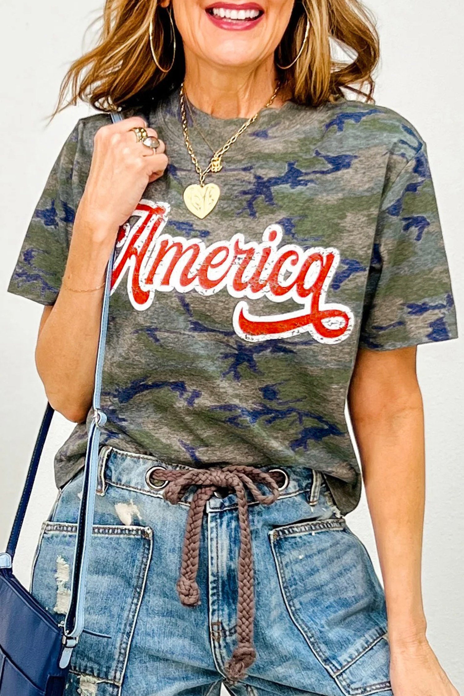 Multicolour Stylish Camouflage Print America Patriotic Tee