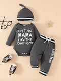 Children's Letter Bodysuit & Pants & Hat Set