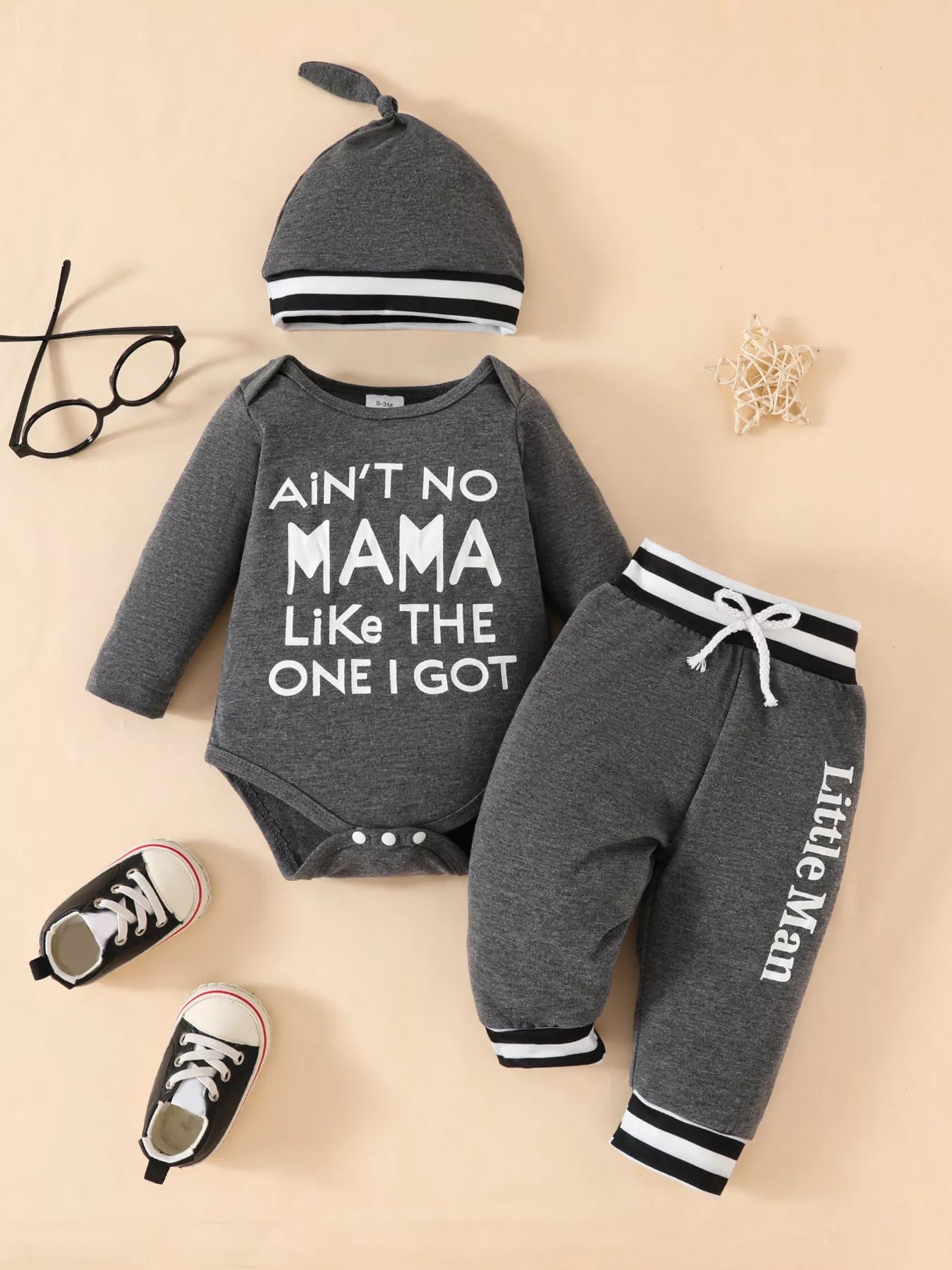 Children's Letter Bodysuit & Pants & Hat Set
